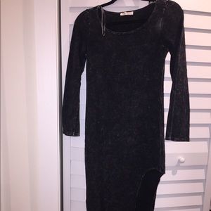 Acid wash long sleeve asymmetric dress